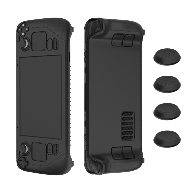 For Steam Deck Game Controller Soft Silicone Protective Cover Case With 4pcs Key Cap(Black)