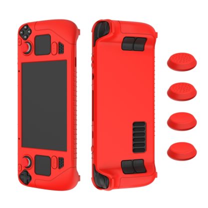 For Steam Deck Game Controller Soft Silicone Protective Cover Case With 4pcs Key Cap(Red)