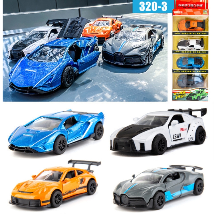 320-1 4pcs/set 1:60 Alloy Car Toy 3 Open Doors Back Force Sports Car Model - Image 2