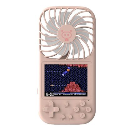 2 in 1 Pocket Game Console + USB Mini Portable Handheld Small Fan 500 Retro Nostalgic Games(Pink)