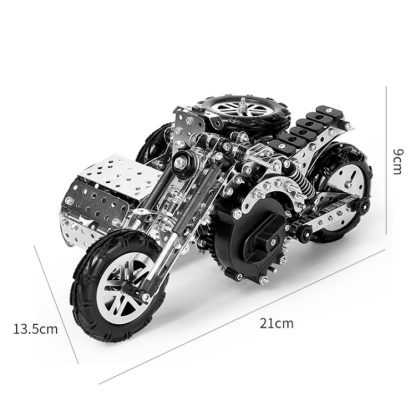 Side Tricycle Motorcycle High Difficulty Building Block Adults Handmade Assembly Power Strip Linkage Mechanical Toy Meta - Image 2