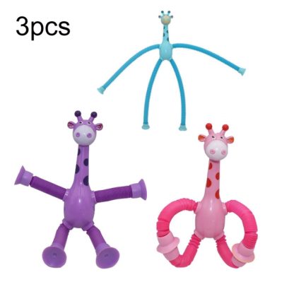 3pcs Suction Cup Telescopic Tube Giraffe Educational Decompression Toy, Random Color Delivery, Color: Without Light