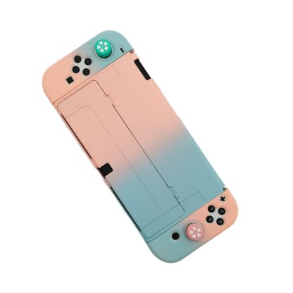 For Nintendo Switch OLED Gradient Case Flip Cover Skin-Friendly Split Type PC Case(Blue Pink)