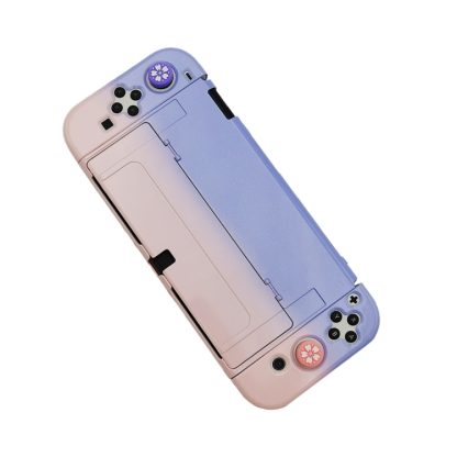 For Nintendo Switch OLED Gradient Case Flip Cover Skin-Friendly Split Type PC Case(Glitter Purple Pink)