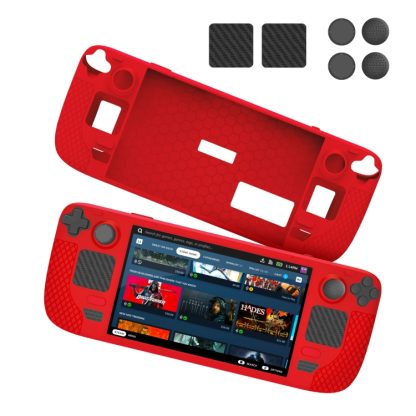 JYS JYS-SD011 For Steam Deck 7pcs/set Host Silicone Case With Joystick Cap+Touch Board Sticker Set(Red)