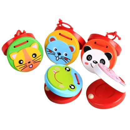 Children Orff Musical Instrument Cartoon Animal Wooden Castanets Toys(Random Color Delivery)