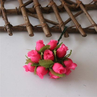 2 Bundles Mini Simulation Rose Silk Flowers Bouquet Doll House Accessories(Rose Red) - Image 2