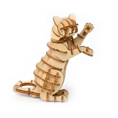 Three-dimensional Wooden Animal Puzzle Children Toys Puzzle DIY Handmade Gift(Lucky Cat)