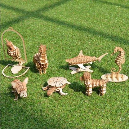 Three-dimensional Wooden Animal Puzzle Children Toys Puzzle DIY Handmade Gift(Lucky Cat) - Image 3