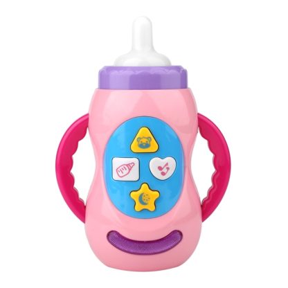 Baby Educational Music Toy Teether Bite Simulation Bottle(Pink)