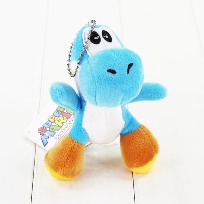 3 PCS 10cm Super Mario Bros Yoshi Stuffed Plush Toys With Keychain Pendant for Children(light blue)