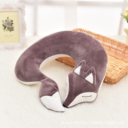 Lovely Fox Animal Cotton Plush U Shape Neck Pillow for Travel Car  Plane Travel(brown)