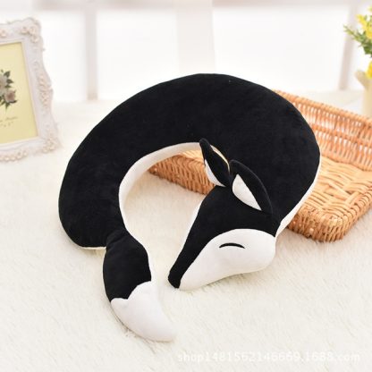 Lovely Fox Animal Cotton Plush U Shape Neck Pillow for Travel Car  Plane Travel(black) - Image 2