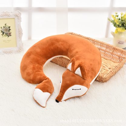 Lovely Fox Animal Cotton Plush U Shape Neck Pillow for Travel Car  Plane Travel(orange)