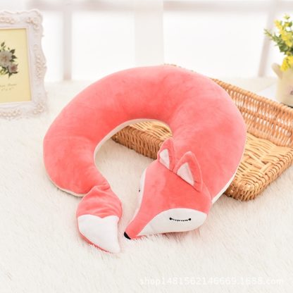 Lovely Fox Animal Cotton Plush U Shape Neck Pillow for Travel Car  Plane Travel(pink)