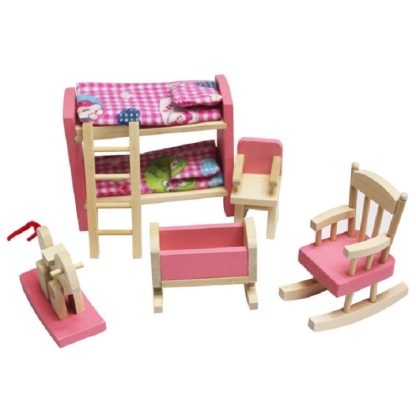 Dollhouse Furniture Set Wooden Bunk Beds - Image 2