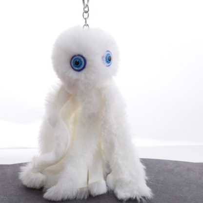 Plush Cool Octopus Soft Pompom Fluffy Fur Keychain(White) - Image 2