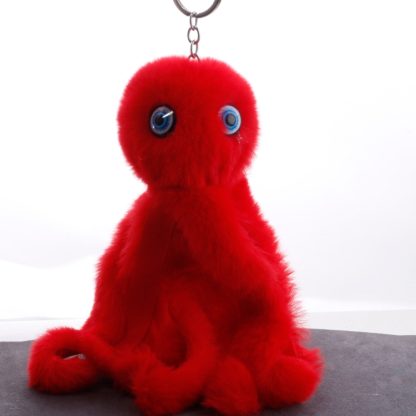 Plush Cool Octopus Soft Pompom Fluffy Fur Keychain(White) - Image 3