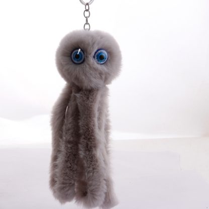 Plush Cool Octopus Soft Pompom Fluffy Fur Keychain(Light Gray)