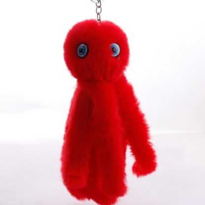 Plush Cool Octopus Soft Pompom Fluffy Fur Keychain(Red)