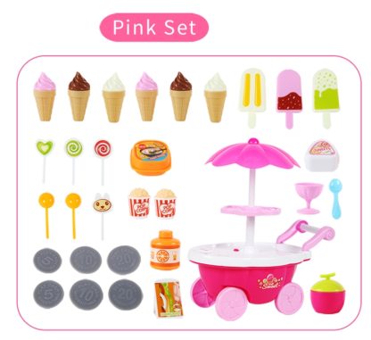 Simulation Small Carts Girl Mini Candy Cart Ice Cream Shop Children Toys with Music and Light(Pink) - Image 3