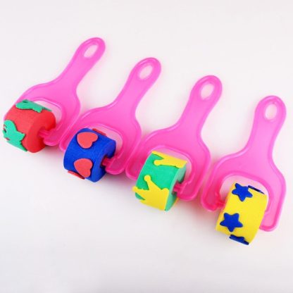 4 PCS / Sets EVA Sponge Roller Brush Children DIY Painting Tools(Pink)