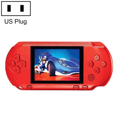 16 Bits Retro Portable Game Console with 2 Game Cards, Built-in 80 Games, US Plug(Red)