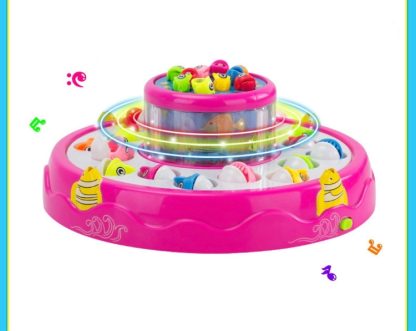 Children'S Music Electric Fishing Toys Double Magnetic Fishing Puzzle Lights Toys (Colour: Pink)