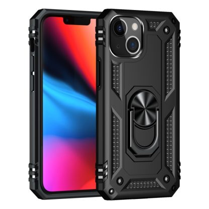 For iPhone 13 mini Shockproof TPU + PC Protective Case with 360 Degree Rotating Holder (Black) - Image 2