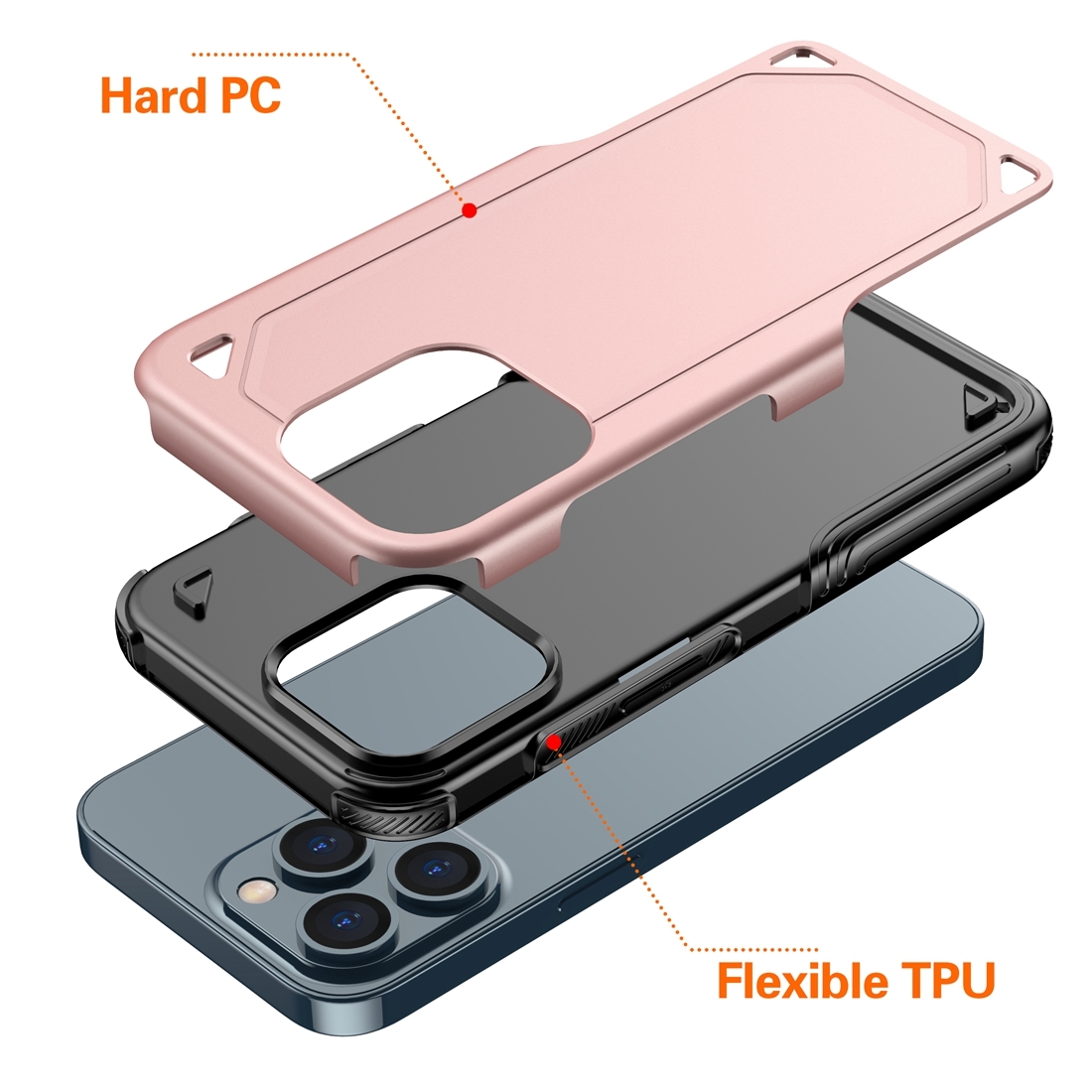 For iPhone 13 Shockproof Rugged Armor Protective Case(Rose Gold) - Image 3