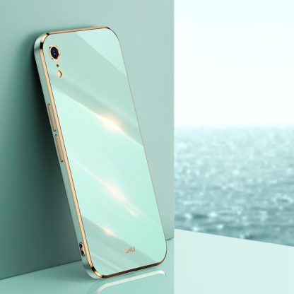 For iPhone XR XINLI Straight 6D Plating Gold Edge TPU Shockproof Case(Mint Green)