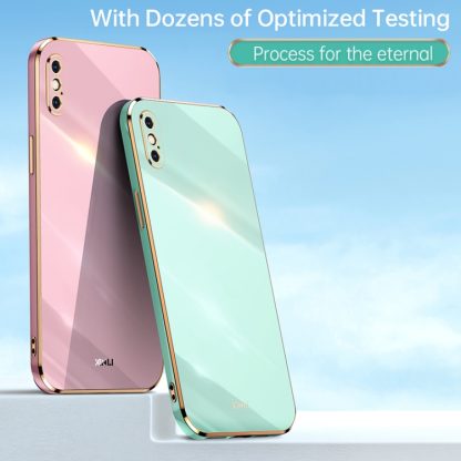 For iPhone XR XINLI Straight 6D Plating Gold Edge TPU Shockproof Case(Mint Green) - Image 2