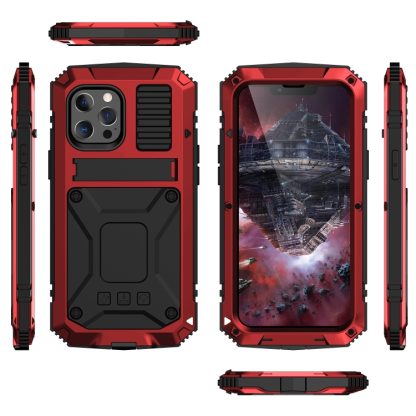 For iPhone 13 R-JUST Shockproof Waterproof Dust-proof Metal + Silicone Protective Case with Holder(Red) - Image 2