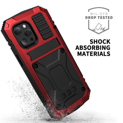 For iPhone 13 R-JUST Shockproof Waterproof Dust-proof Metal + Silicone Protective Case with Holder(Red) - Image 3