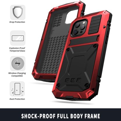 For iPhone 13 R-JUST Shockproof Waterproof Dust-proof Metal + Silicone Protective Case with Holder(Red) - Image 4