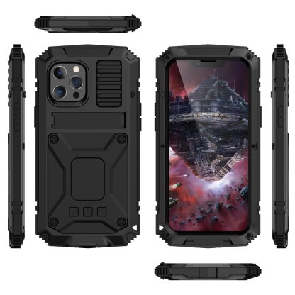 For iPhone 13 Pro Max R-JUST Shockproof Waterproof Dust-proof Metal + Silicone Protective Case with Holder (Black) - Image 2