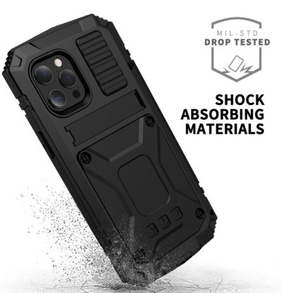 For iPhone 13 Pro Max R-JUST Shockproof Waterproof Dust-proof Metal + Silicone Protective Case with Holder (Black) - Image 3