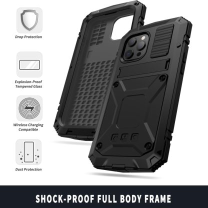 For iPhone 13 Pro Max R-JUST Shockproof Waterproof Dust-proof Metal + Silicone Protective Case with Holder (Black) - Image 4