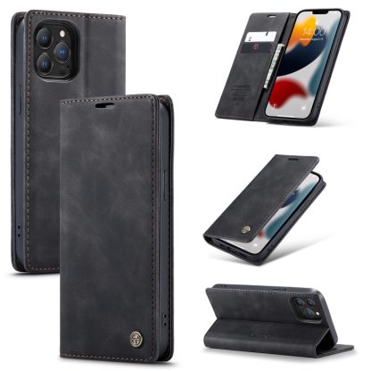 For iPhone 13 Pro Max CaseMe-013 Multifunctional Retro Frosted Horizontal Flip Leather Case with Card Slot & Holder & Wallet (Black)