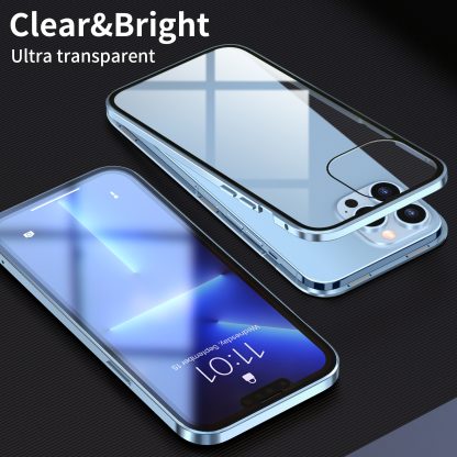 For iPhone 13 Pro Max HD Magnetic Metal Frame Double-sided Tempered Glass Phone Case (Sierra Blue) - Image 2