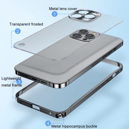 For iPhone 13 Pro Metal Frame Frosted PC Shockproof Phone Case (Silver) - Image 4