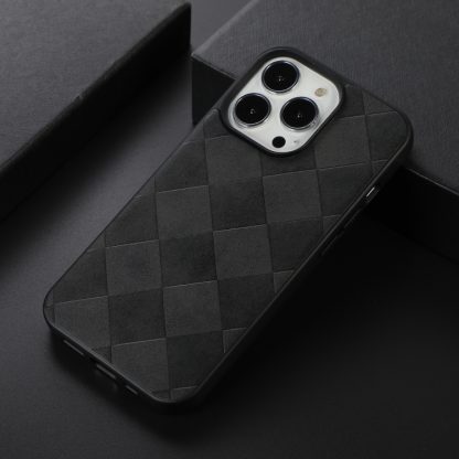 For iPhone 12 Pro Max Weave Plaid PU Phone Case(Black) - Image 2