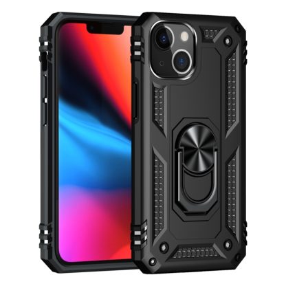 For iPhone 14 Shockproof TPU + PC Ring Holder Phone Case (Black) - Image 2