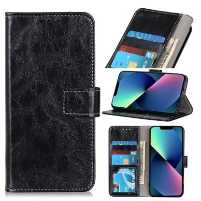 For iPhone 14 Retro Crazy Horse Texture Horizontal Flip Leather Phone Case  (Black)