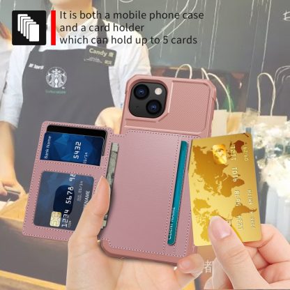 For iPhone 14 Magnetic Wallet Card Bag Leather Phone Case (Rose Gold) - Image 4