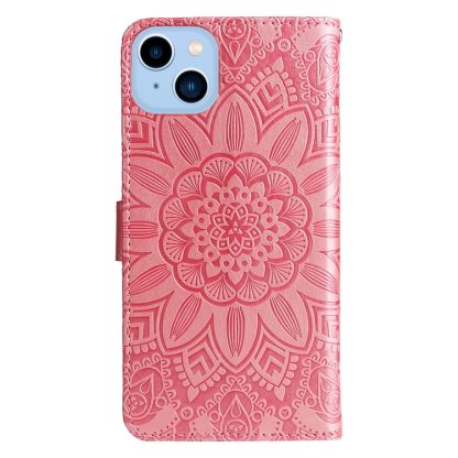 For iPhone 14 Embossed Sunflower Leather Phone Case (Pink) - Image 3