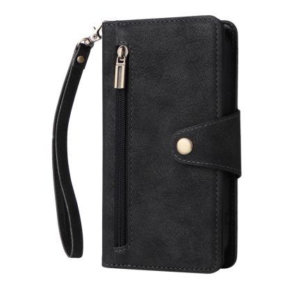 For iPhone 14 Rivet Buckle 9 Cards Three Fold Leather Phone Case (Black) - Image 2