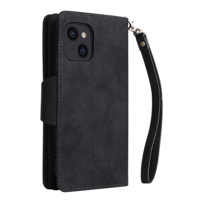 For iPhone 14 Rivet Buckle 9 Cards Three Fold Leather Phone Case (Black) - Image 3