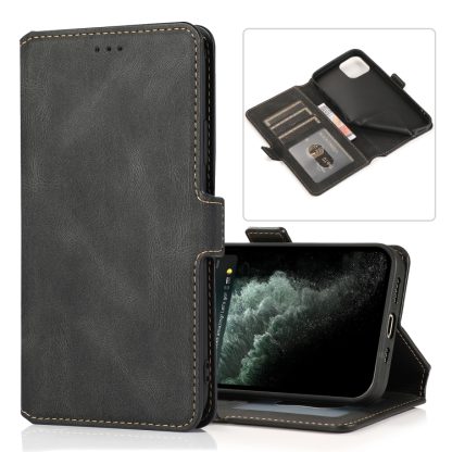 For iPhone 14 Retro Magnetic Closing Clasp Leather Case (Black)