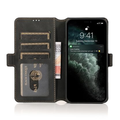 For iPhone 14 Retro Magnetic Closing Clasp Leather Case (Black) - Image 4